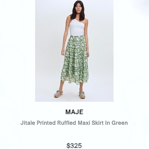 MAJE Jitale Printed Ruffled Maxi Skirt Green Cotton Voile US6 - Picture 6 of 13